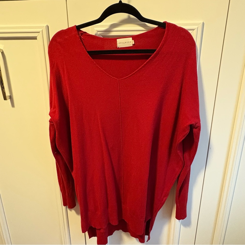 Dreamers V-Neck Sweater in Bold Red